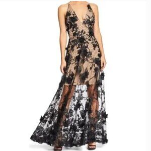 Dress the Population 'Sidney Deep V-Neck 3D Lace Gown'